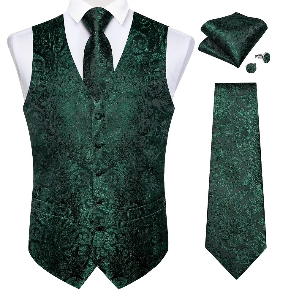 Miniatura: Paisley Men's Suit Vest Black Pink Red Wedding Prom Tuxedo Waistcoat Necktie