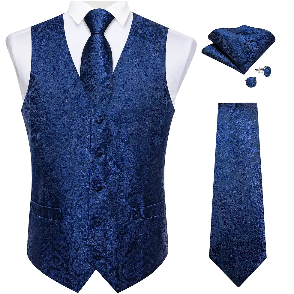 Miniatura: Paisley Men's Suit Vest Black Pink Red Wedding Prom Tuxedo Waistcoat Necktie