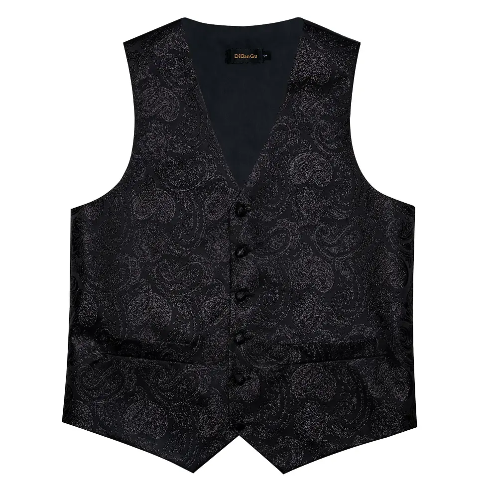 Miniatura: Paisley Men's Suit Vest Black Pink Red Wedding Prom Tuxedo Waistcoat Necktie