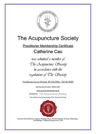 Certificate of Catherine - The Acupuncture Society