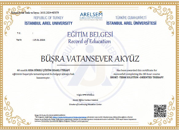 Kısa Süreli Çözüm Odaklı Terapi Sertifika
