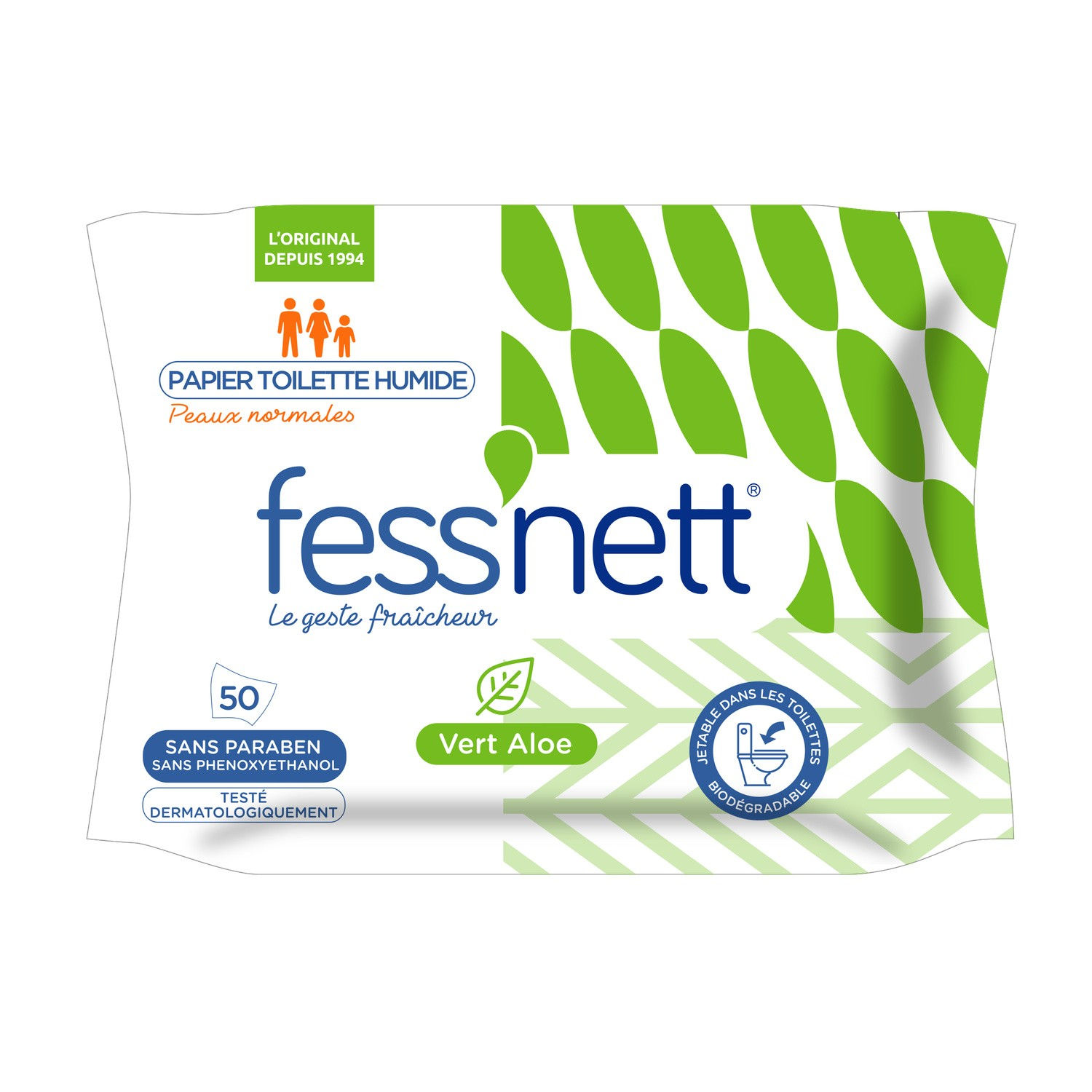 FESS'NETT - PAPIER TOILETTE HUMIDE ALOE VERA Paquet de 50 lingettes