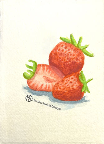 Original still life watercolor painting of strawberries