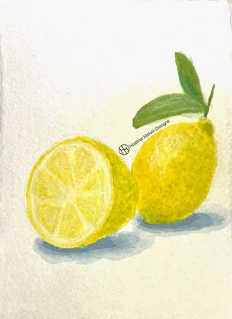 Original still life watercolor painting of a lemon