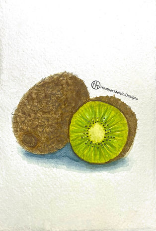Original still life watercolor painting of a kiwi