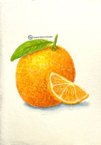 Original still life watercolor painting of an orange