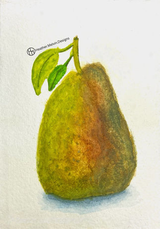 Original still life watercolor painting of a pear