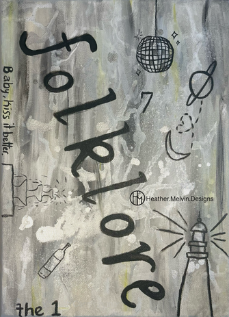 Original abstract album art for Taylor Swift's Folklore album, made with acrylic paint, paint markers, gel pens, alcohol inks and ink stamps on stretched canvas