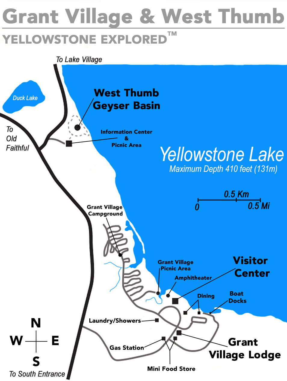 Grant Village and West Thumb Map, Yellowstone National Park
