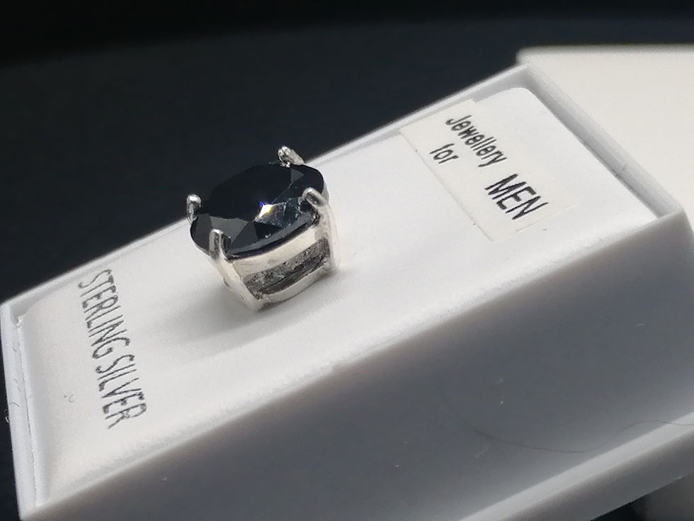 Thumbnail: 925 Silver Round Black CZ Stud Earring