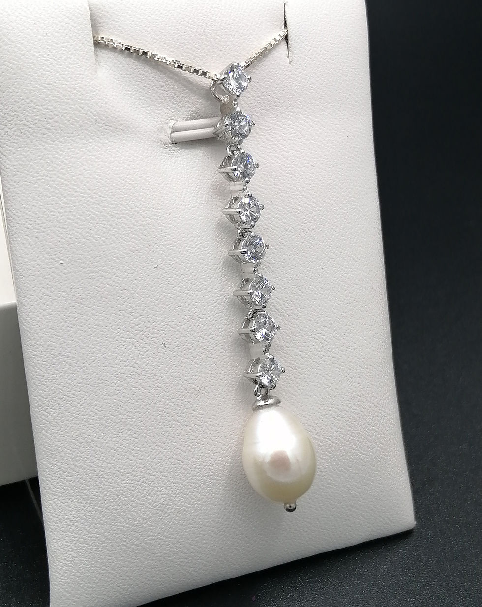 Thumbnail: 925 Silver CZ Pearl Droplet Pendant