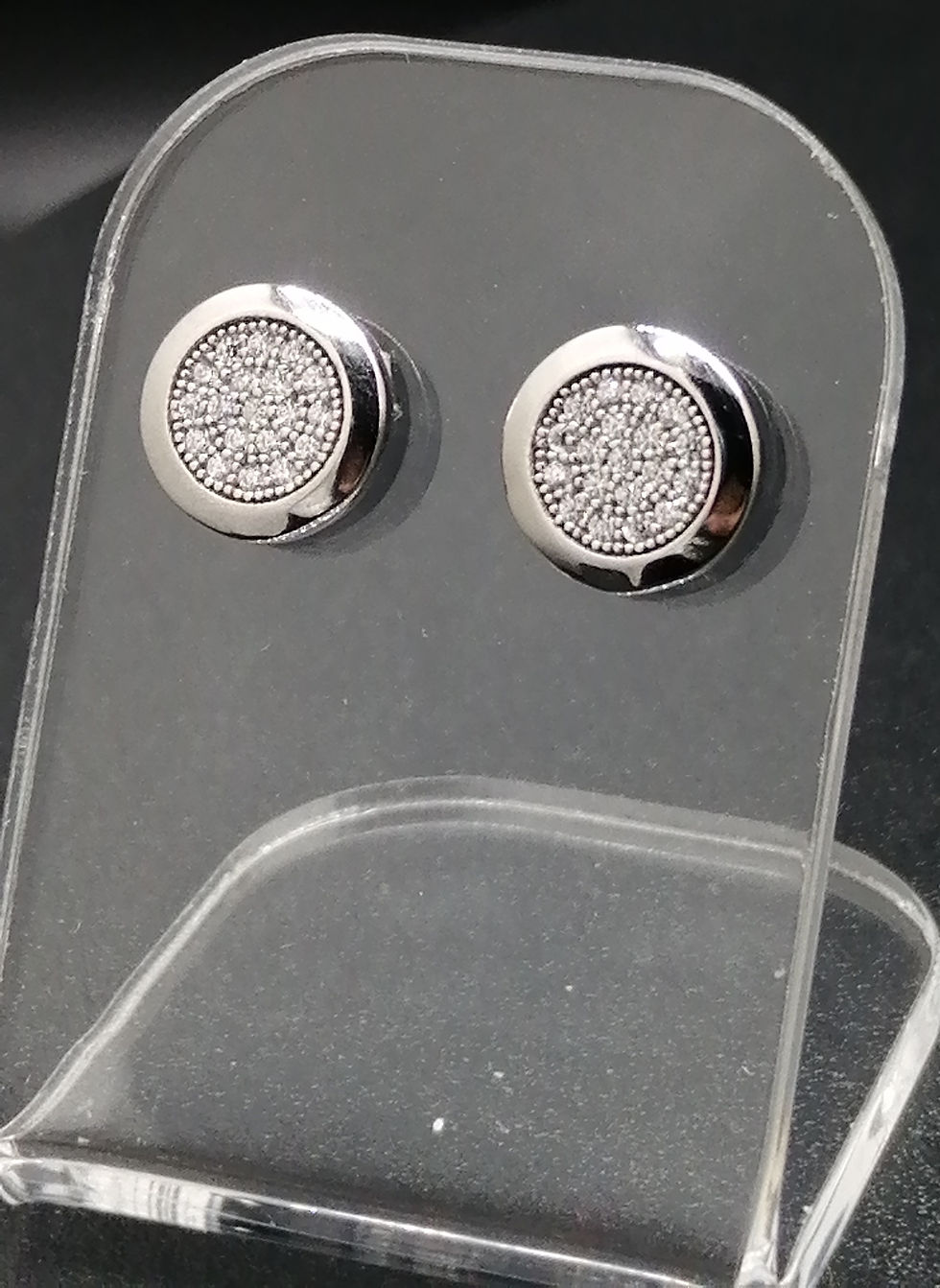 Thumbnail: 925 Silver CZ Iced Circle Stud Earrings