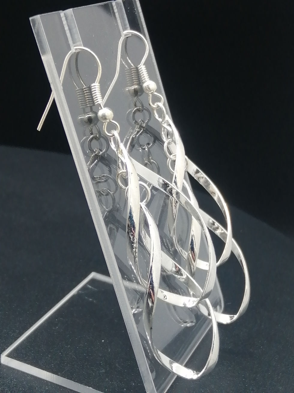 Thumbnail: Silver Dangle Twist Drop Earrings