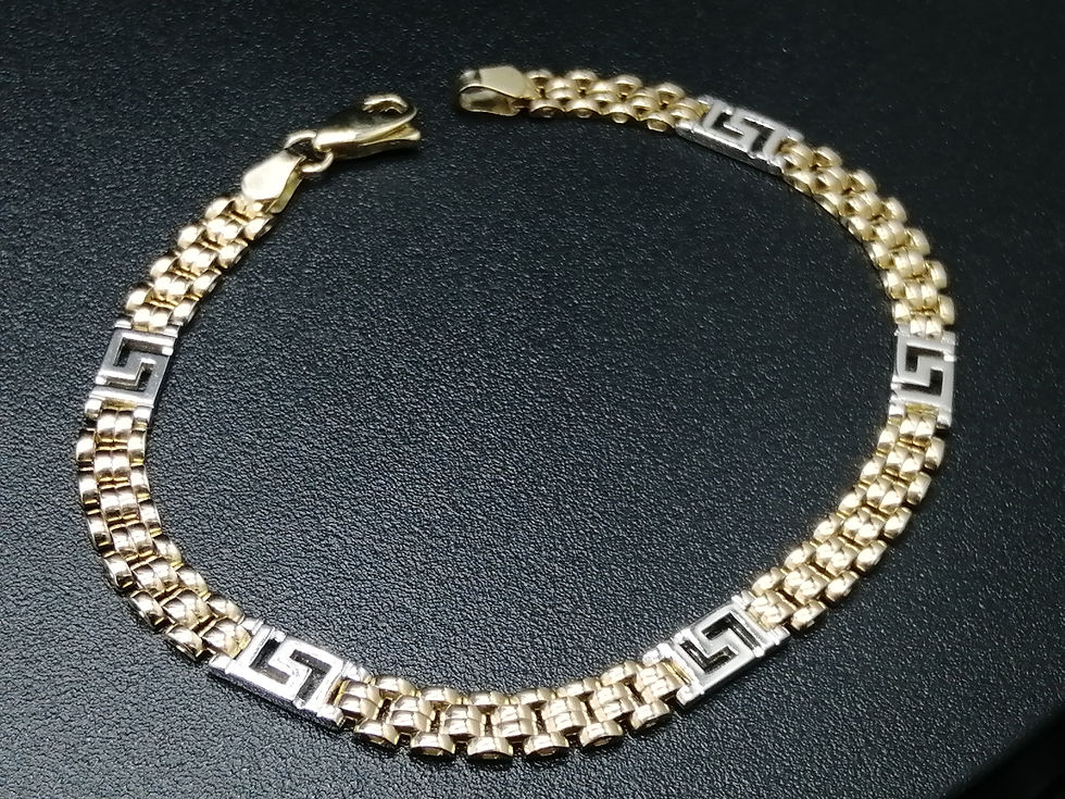 Thumbnail: 9ct Yellow & White Gold Greek Key Brick Bracelet