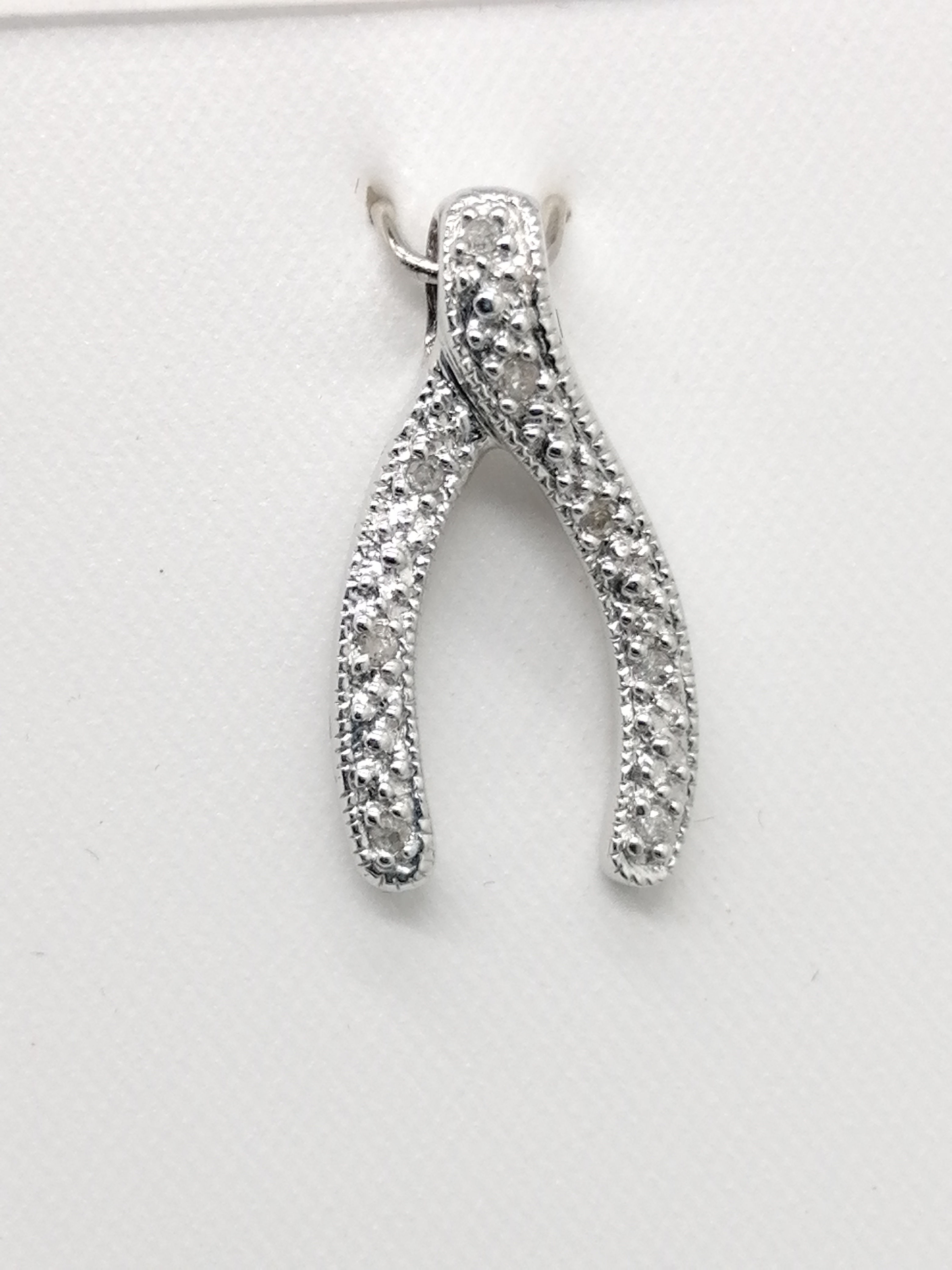 9ct White Gold Diamond Wishbone Pendant
