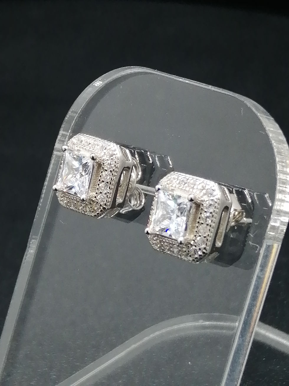 Thumbnail: 925 Silver CZ Iced Square Stud Earrings