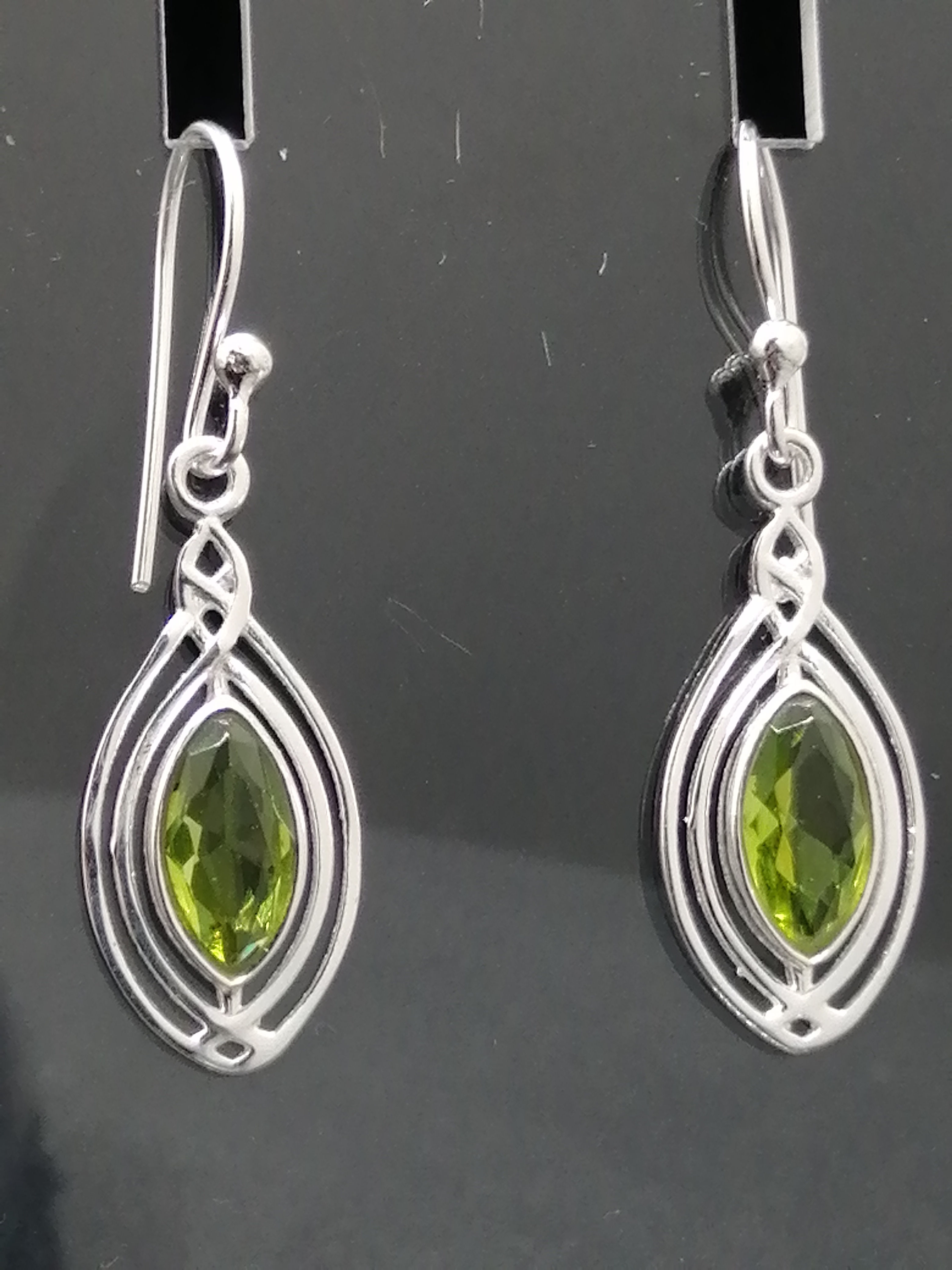 925 Silver Peridot Marquise Frame Drop Earrings