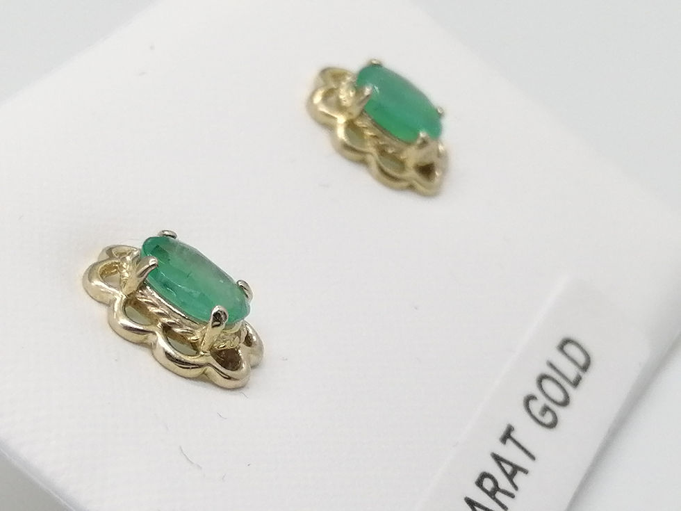 Thumbnail: 9ct Gold Frill Edge Emerald Stud Earrings