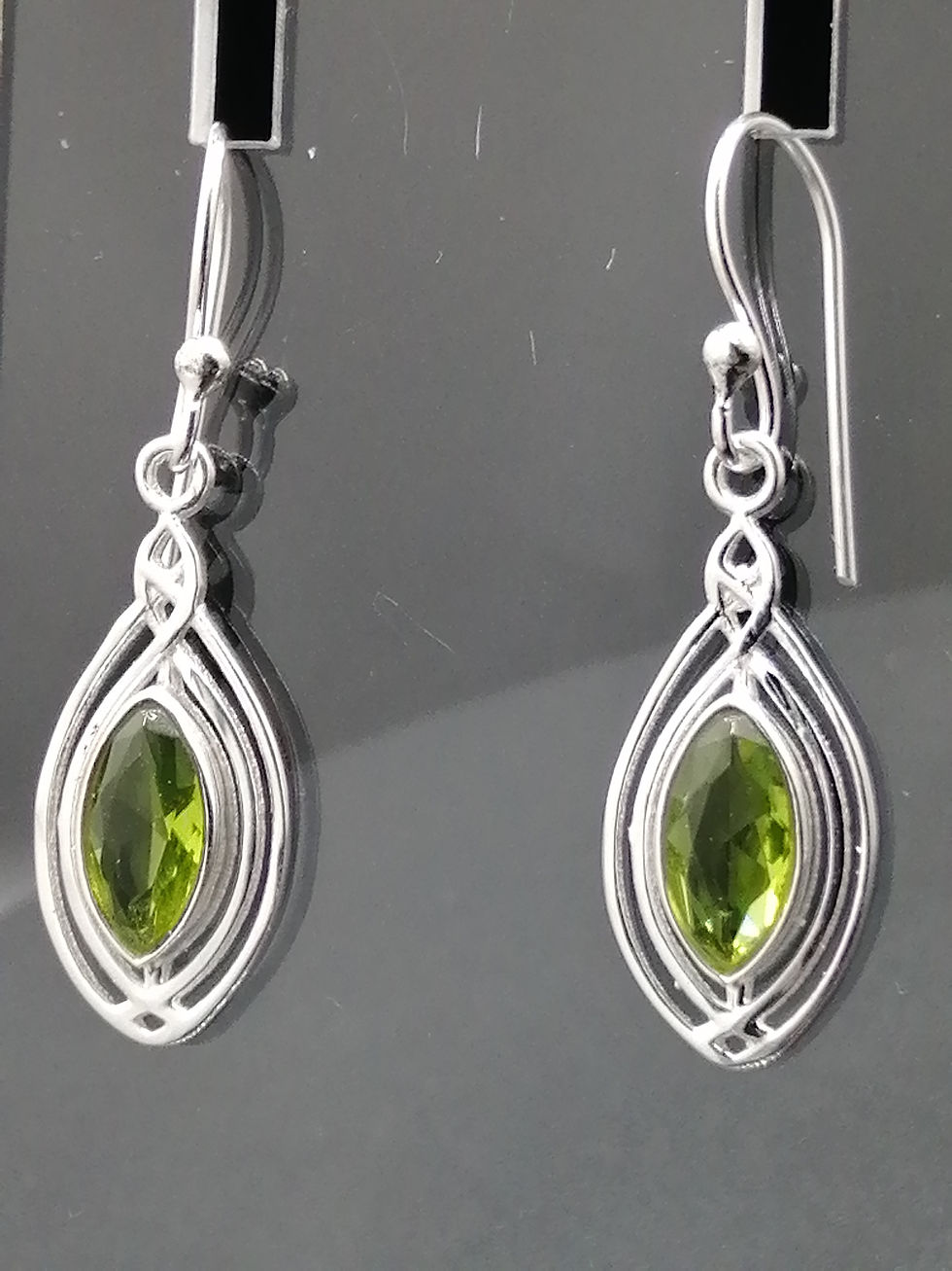 Thumbnail: 925 Silver Peridot Marquise Frame Drop Earrings