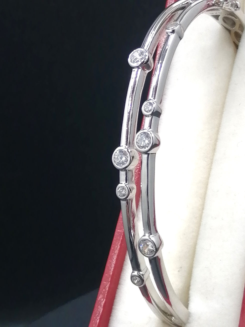 Thumbnail: 925 Silver CZ Bubble Art Bangle