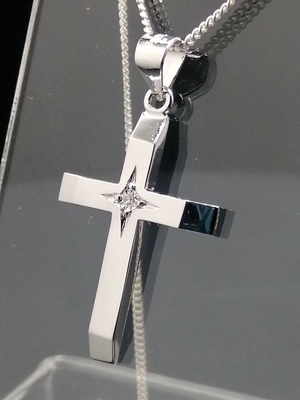 Thumbnail: 925 Silver CZ Star Cut Cross Pendant
