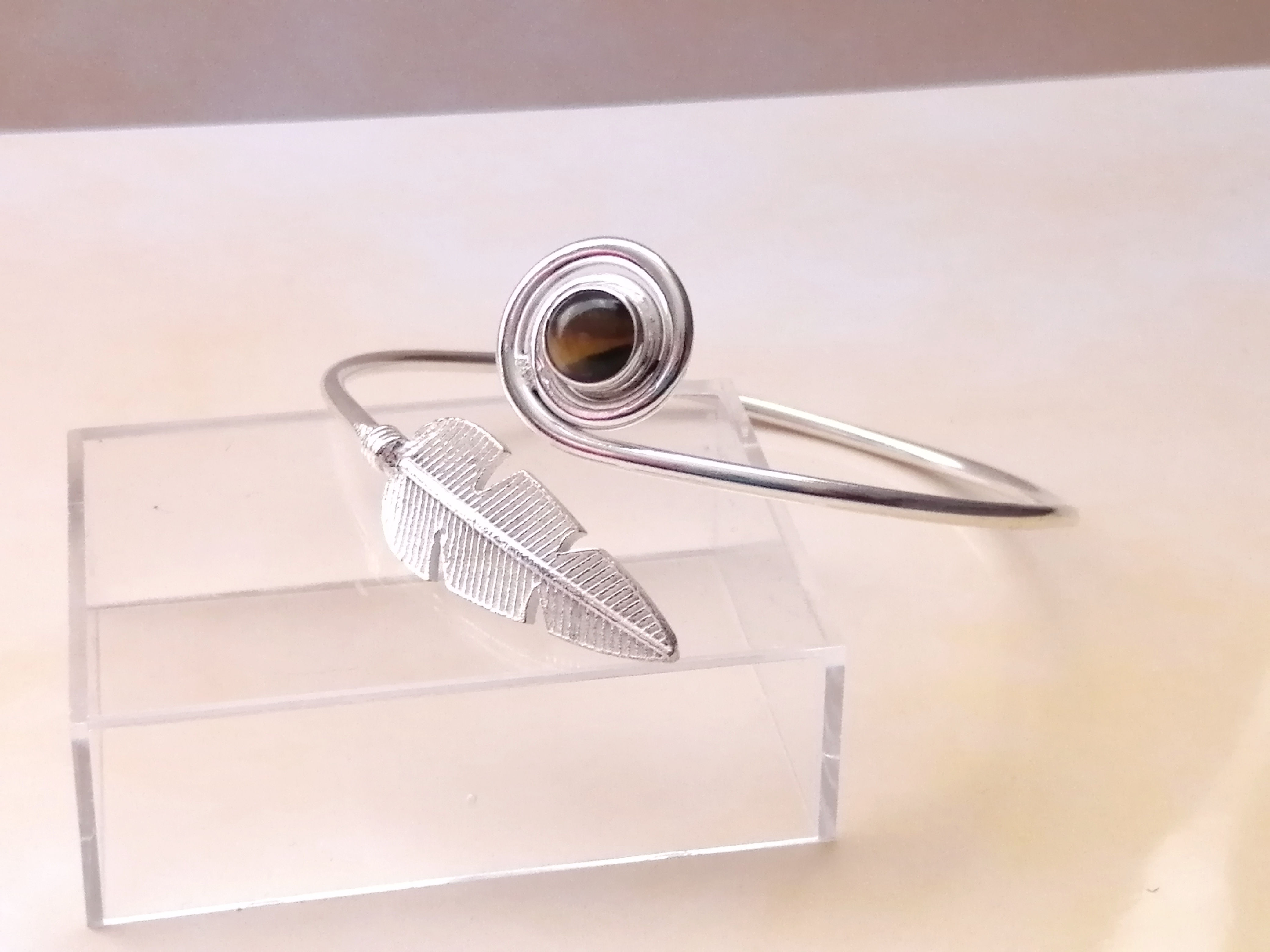Tigers Eye Feather Wrap Bangle