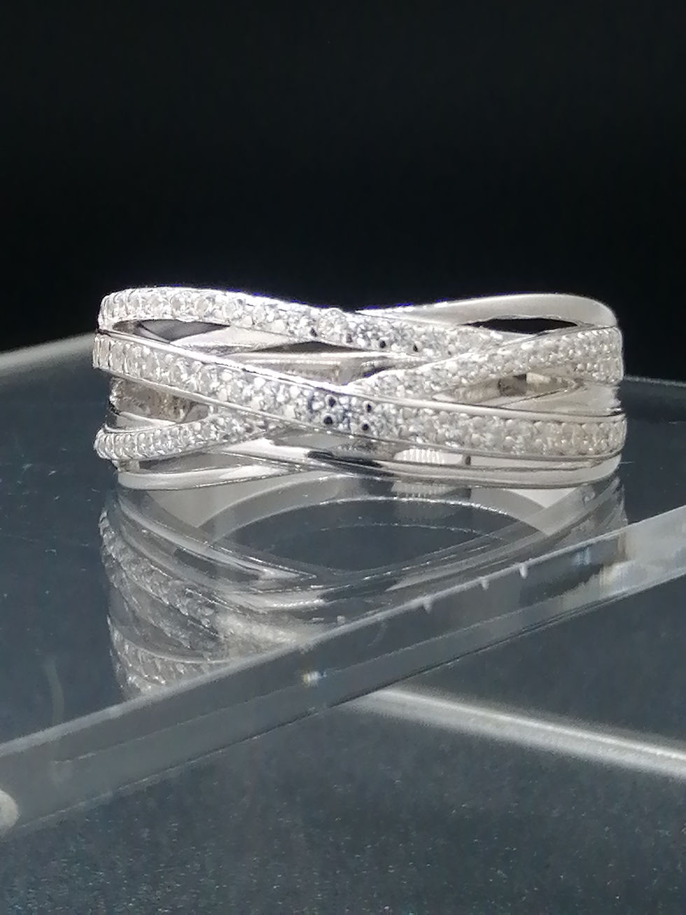 Thumbnail: 925 Silver CZ Crossover Wave Ring