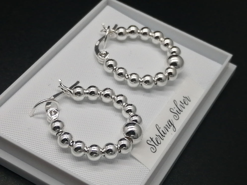 Thumbnail: 925 Silver Rotating Balls Hoop Earrings