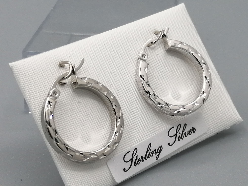Thumbnail: 925 Silver Flat Diamond Cut Hoop Earrings