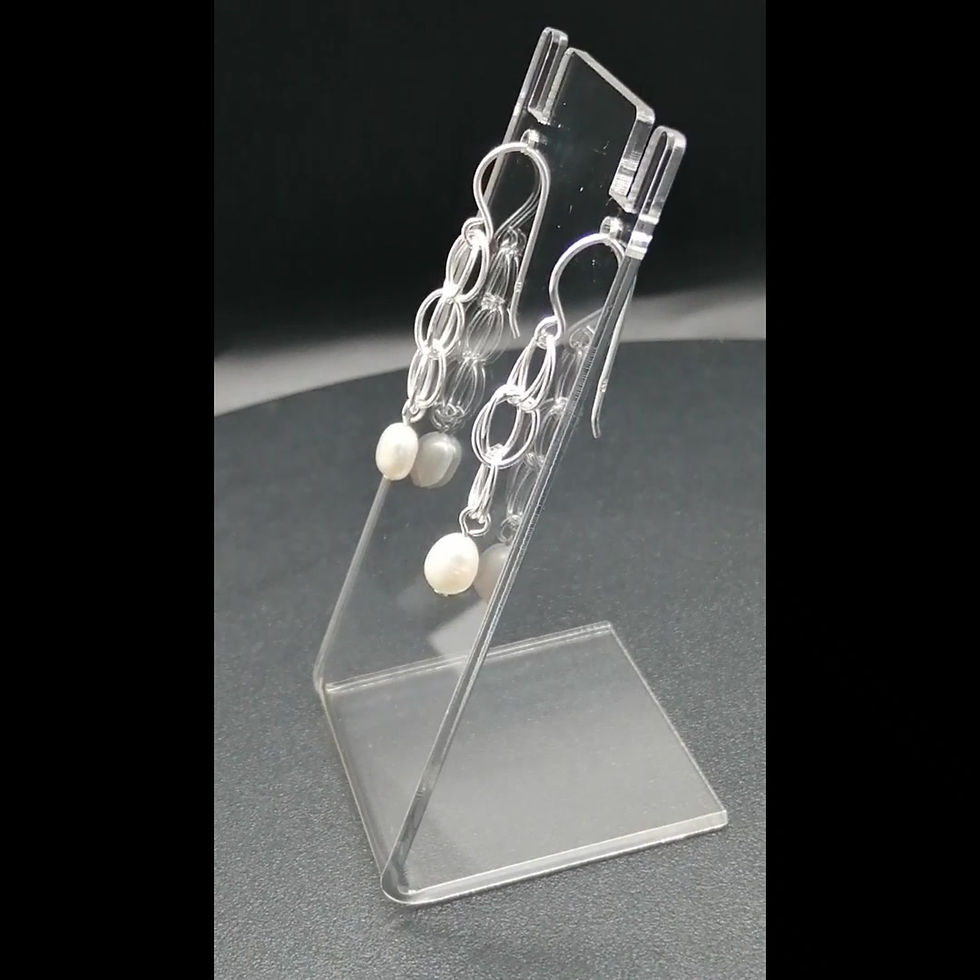 Thumbnail: 925 Silver Pearl Ovals Chain Drop Earrings