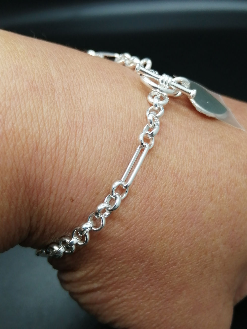 Thumbnail: 925 Silver Belcher Bar Heart T-Bar Bracelet