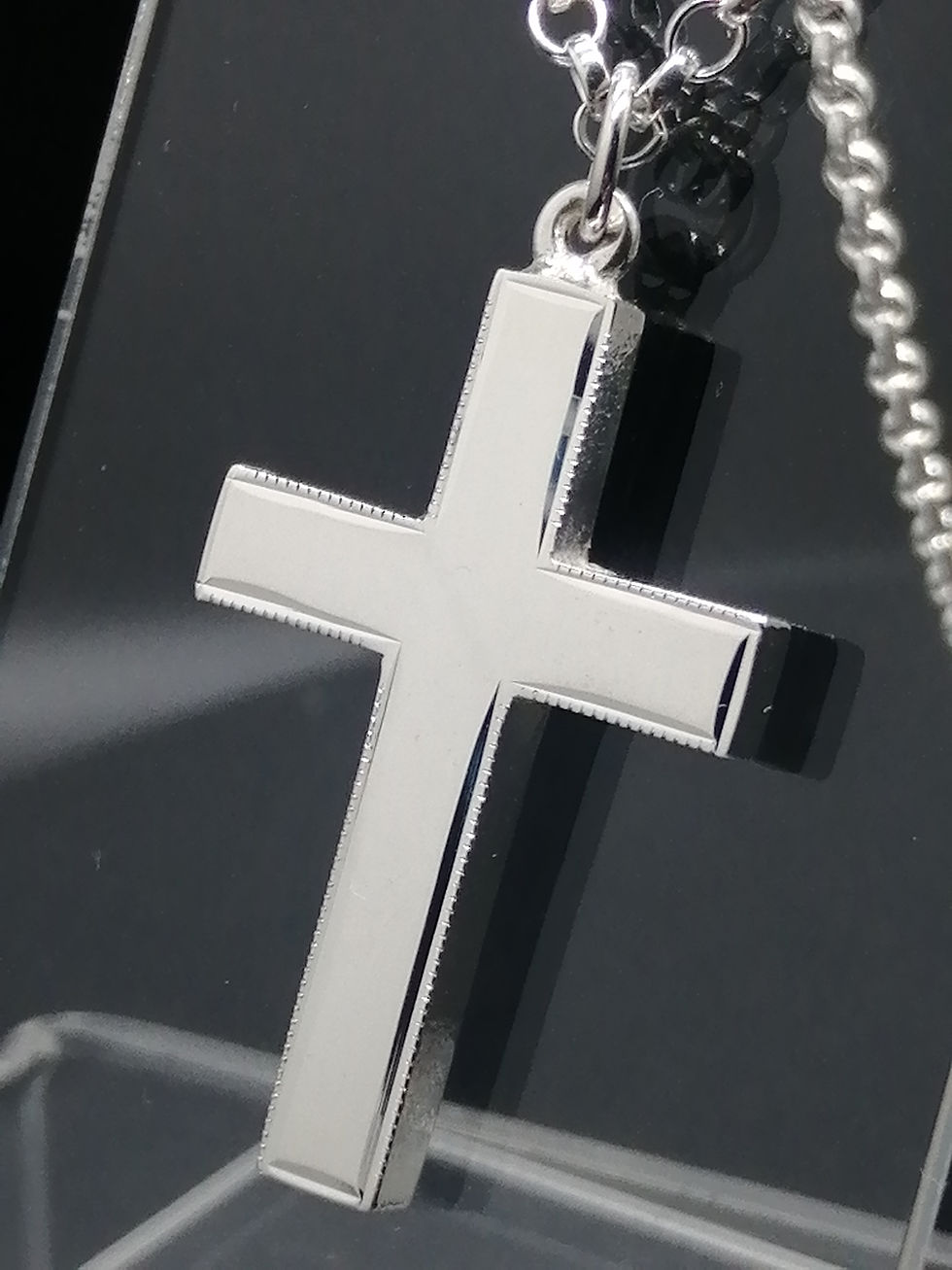 Thumbnail: 925 Silver Bead Edge Cross Pendant