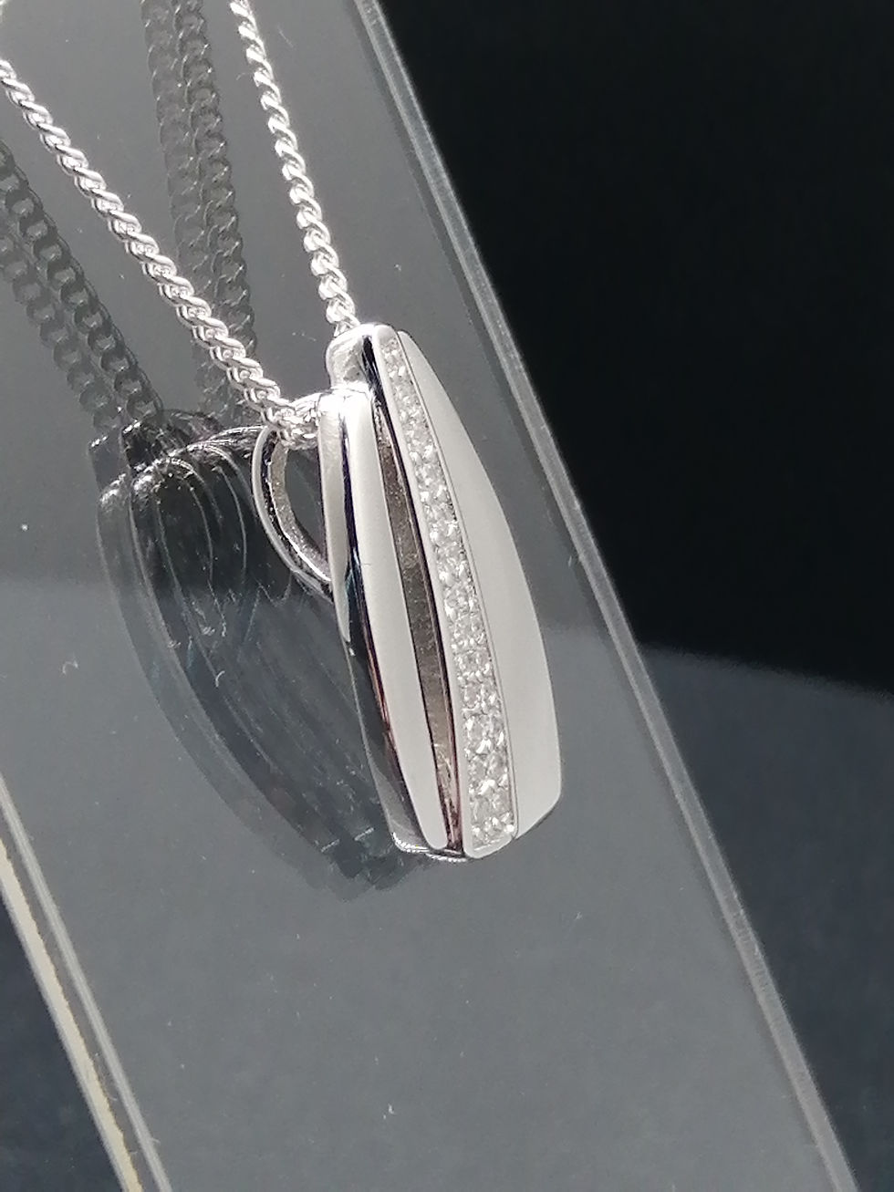 Thumbnail: 925 Silver CZ Stick Art Droplet Pendant