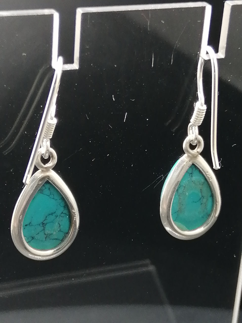 Thumbnail: 925 Silver Turquoise Teardrop Earrings