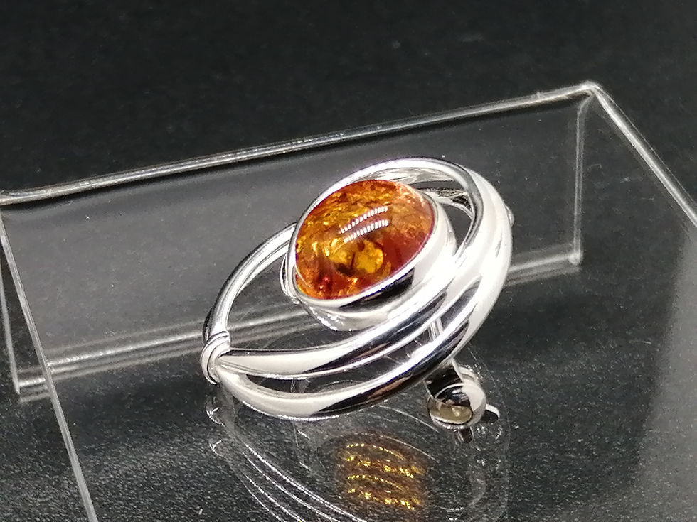 Thumbnail: 925 Silver Amber Spiral Art Brooch