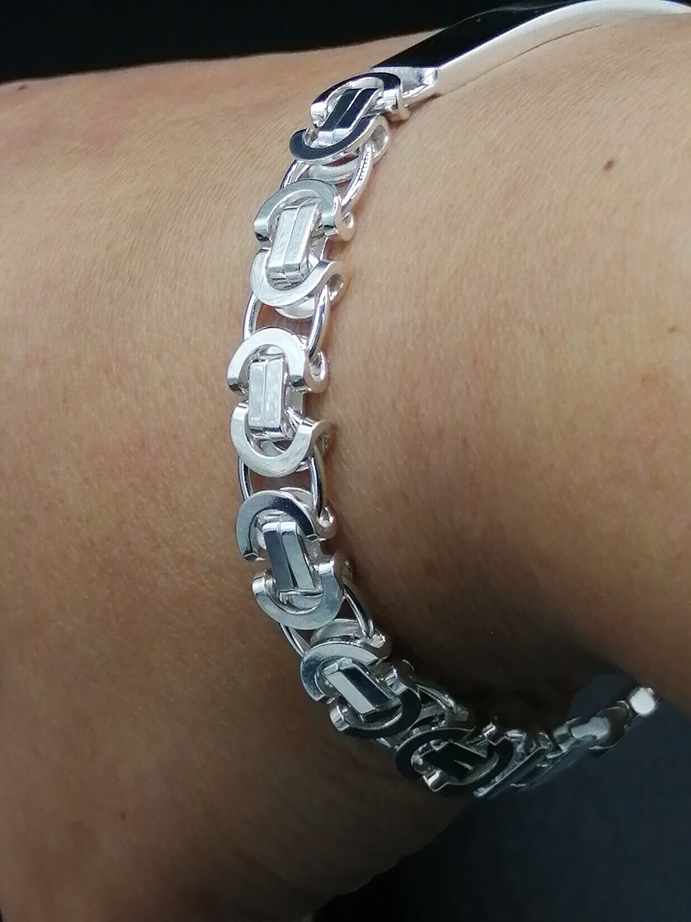 Thumbnail: 925 Silver Flat Byzantine ID Bracelet