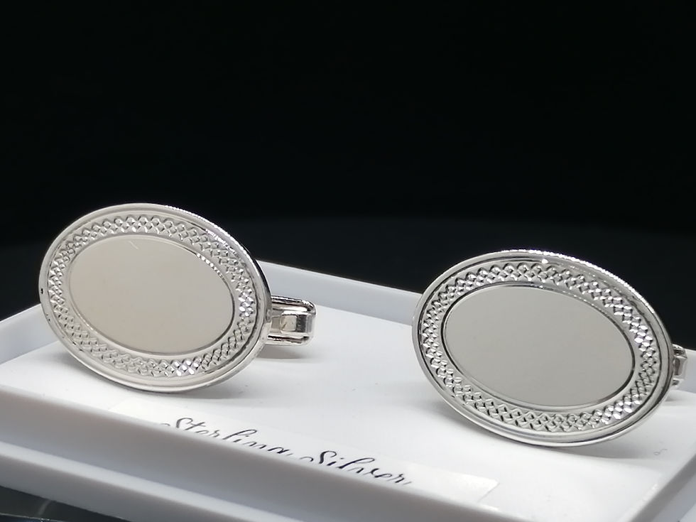 Thumbnail: 925 Silver Engine Turned Mirror Oval Cufflinks