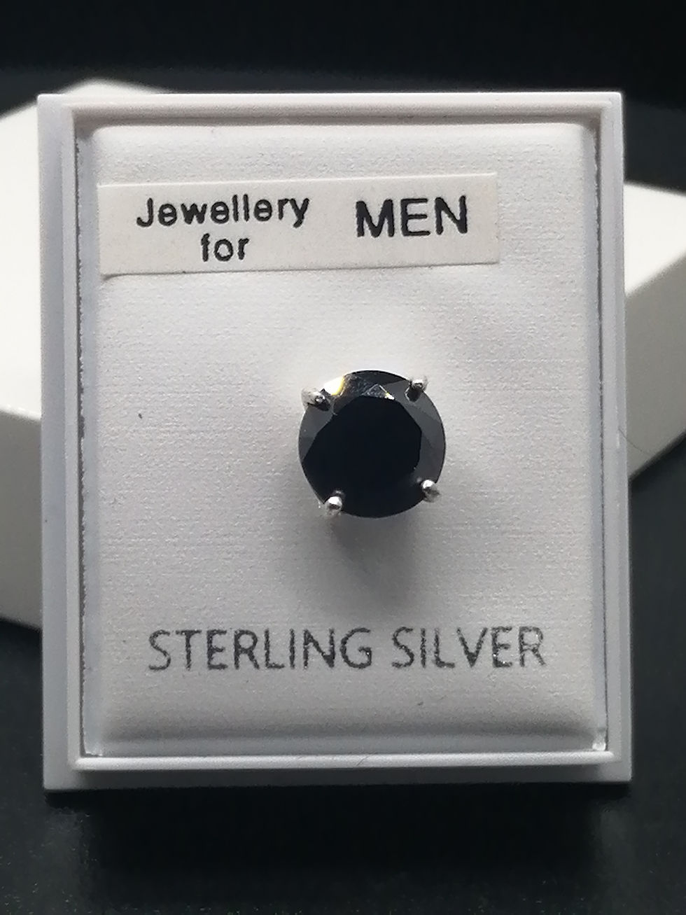 Thumbnail: 925 Silver Round Black CZ Stud Earring