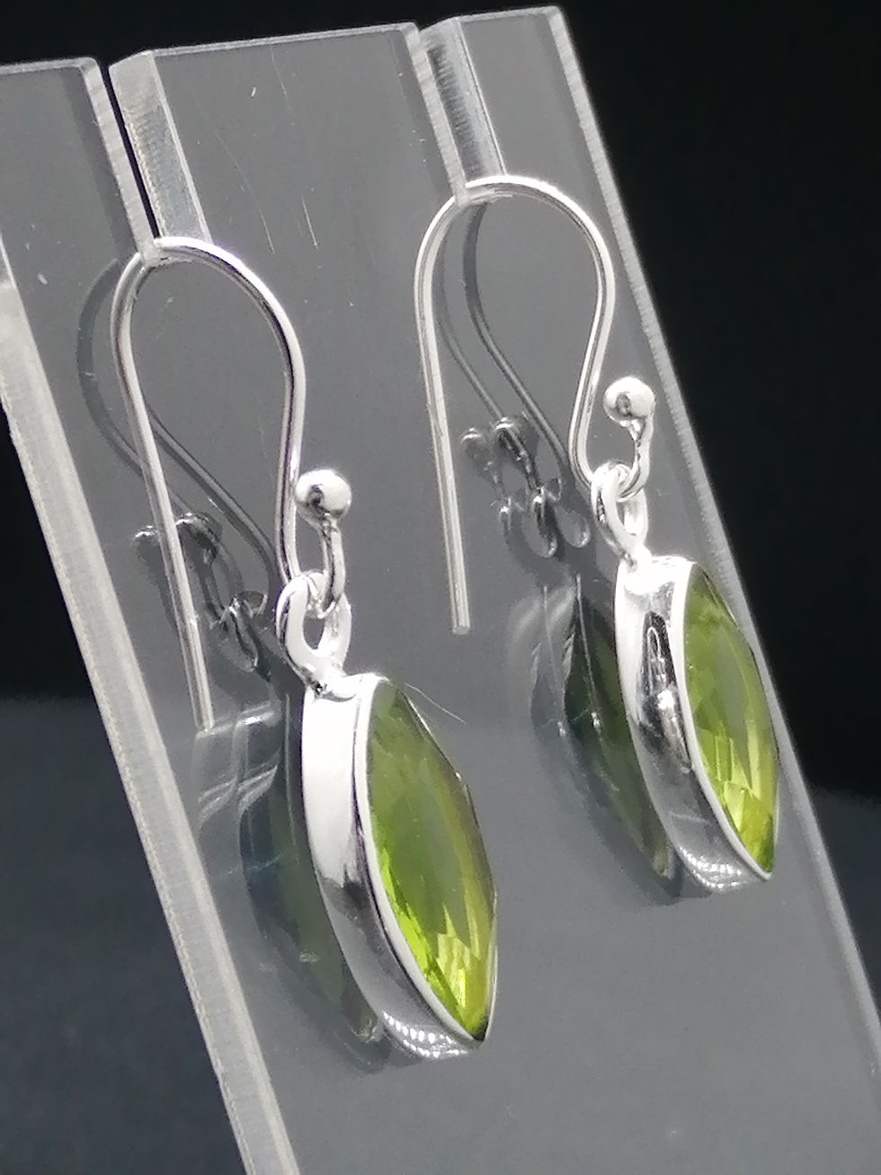 Thumbnail: 925 Silver Peridot Marquise Drop Earrings