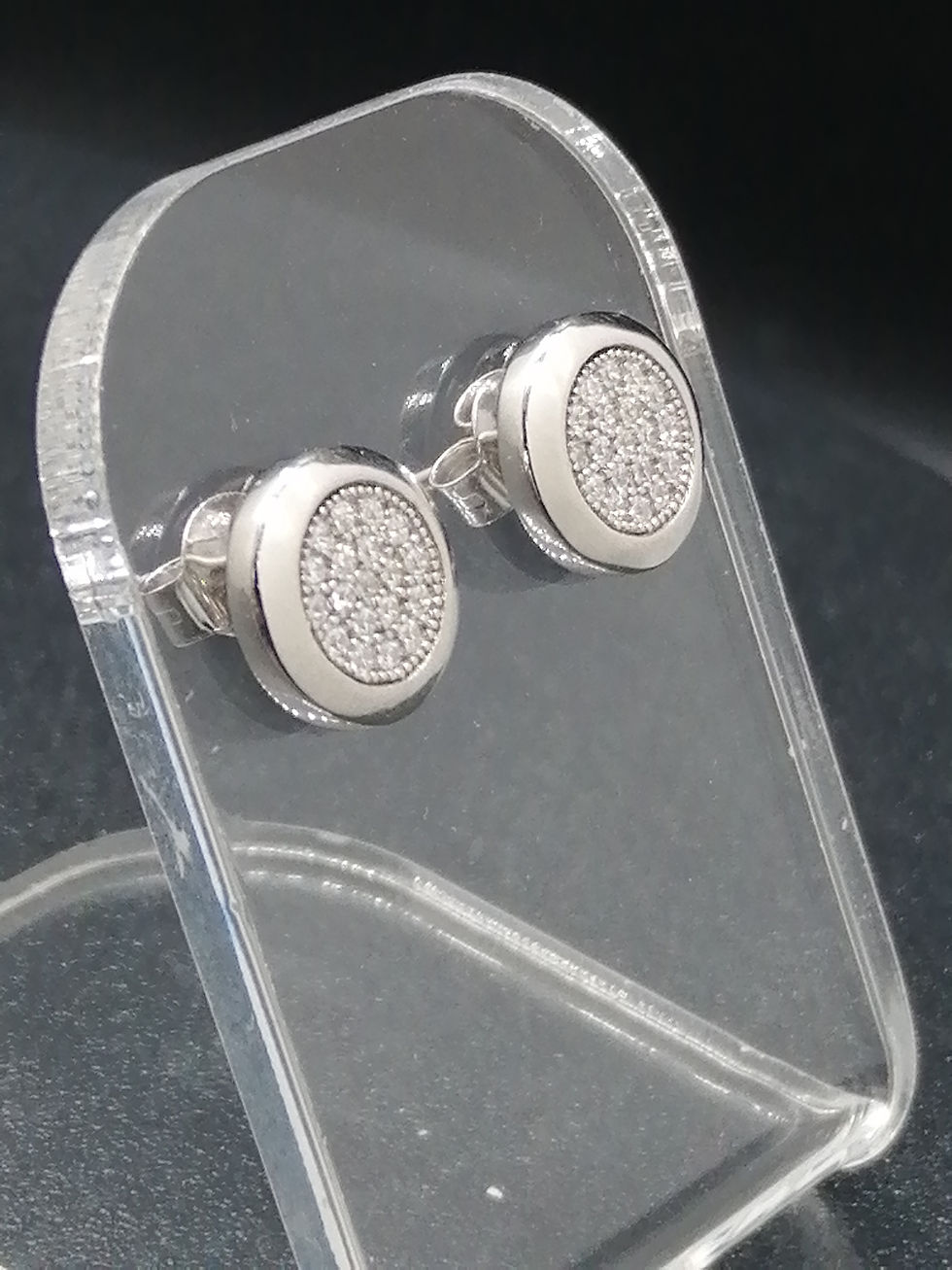Thumbnail: 925 Silver CZ Iced Circle Stud Earrings