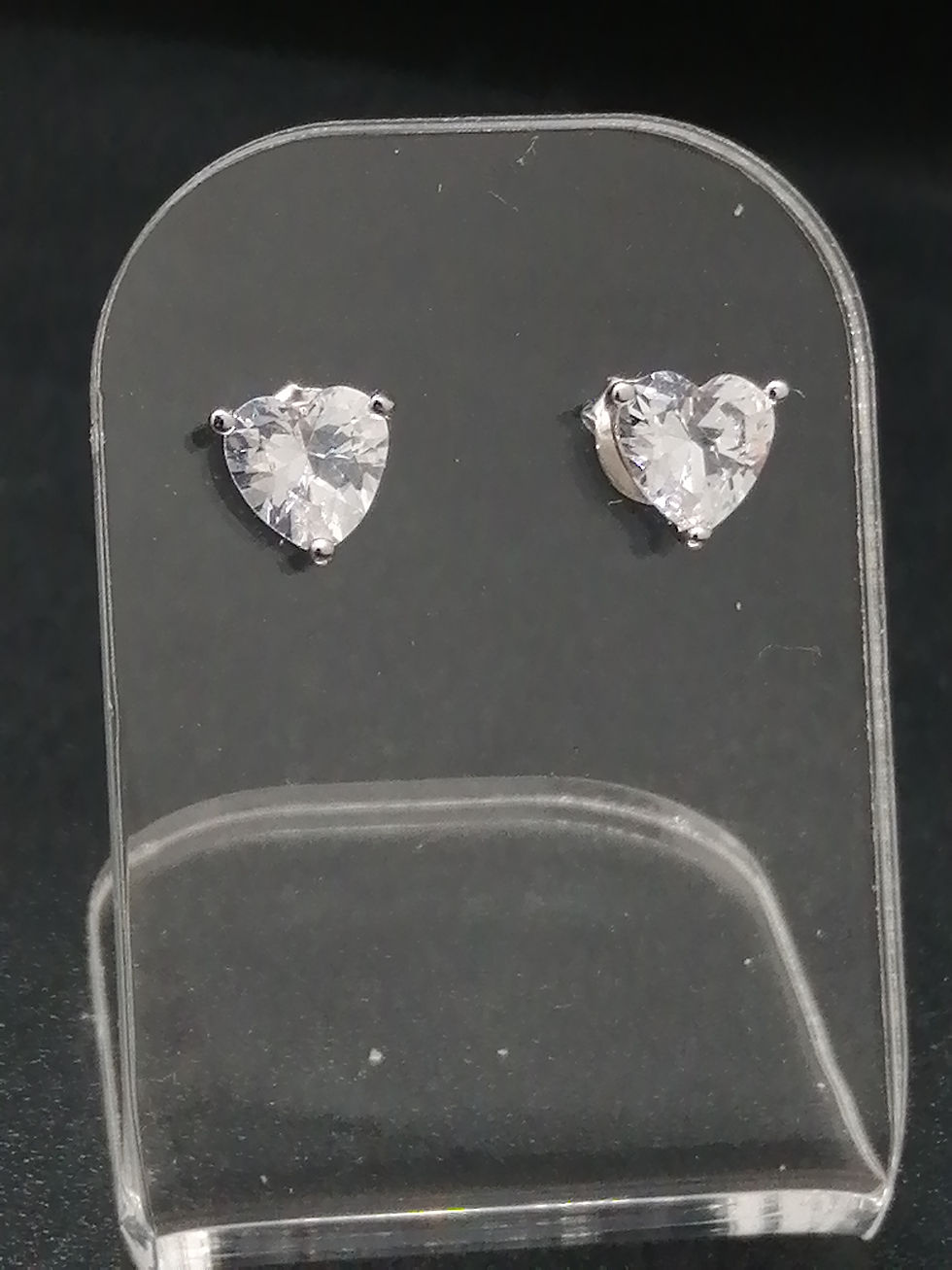 Thumbnail: 925 Silver CZ Heart Stud Earrings