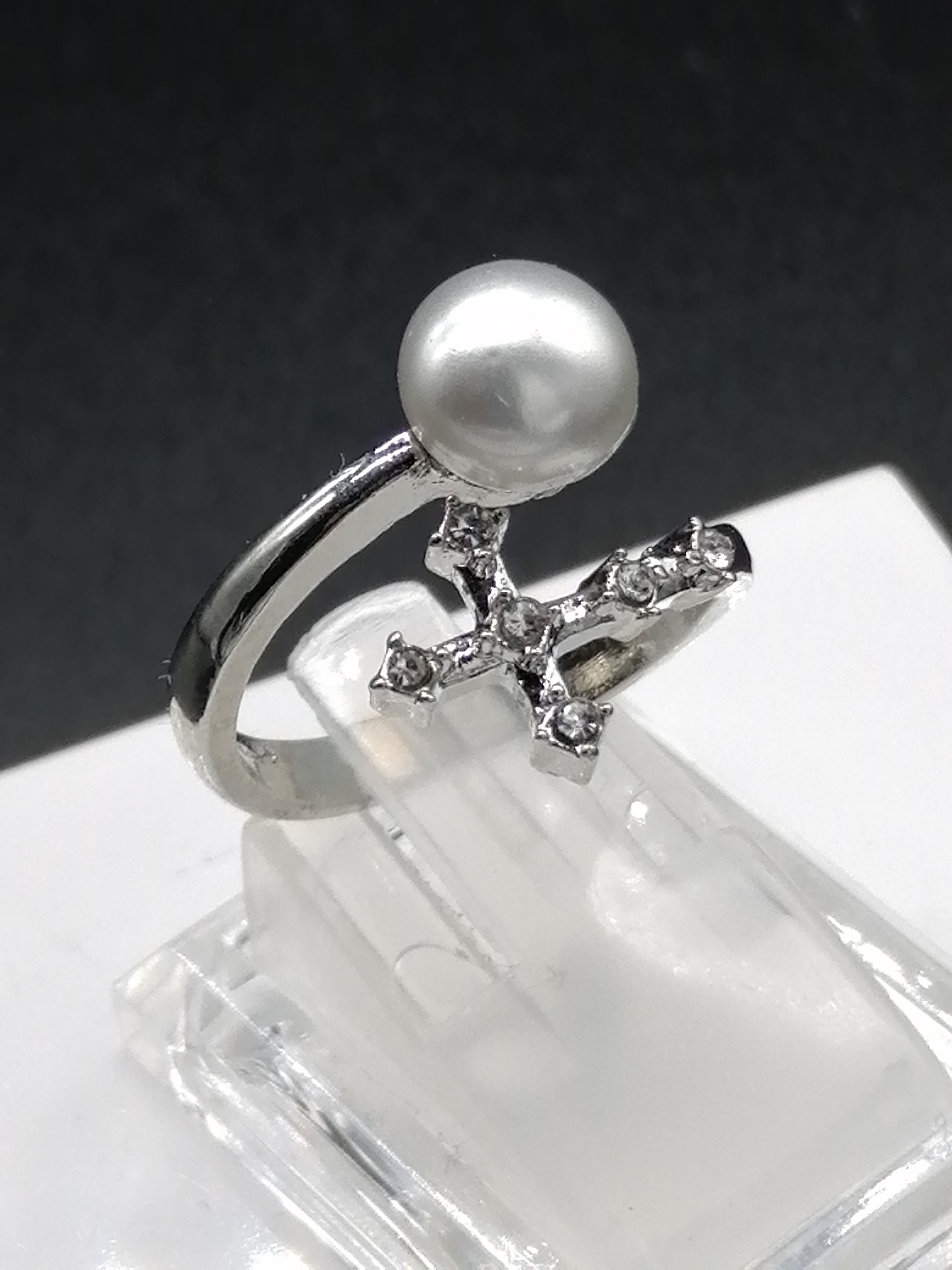 Pearl CZ Cross Ring