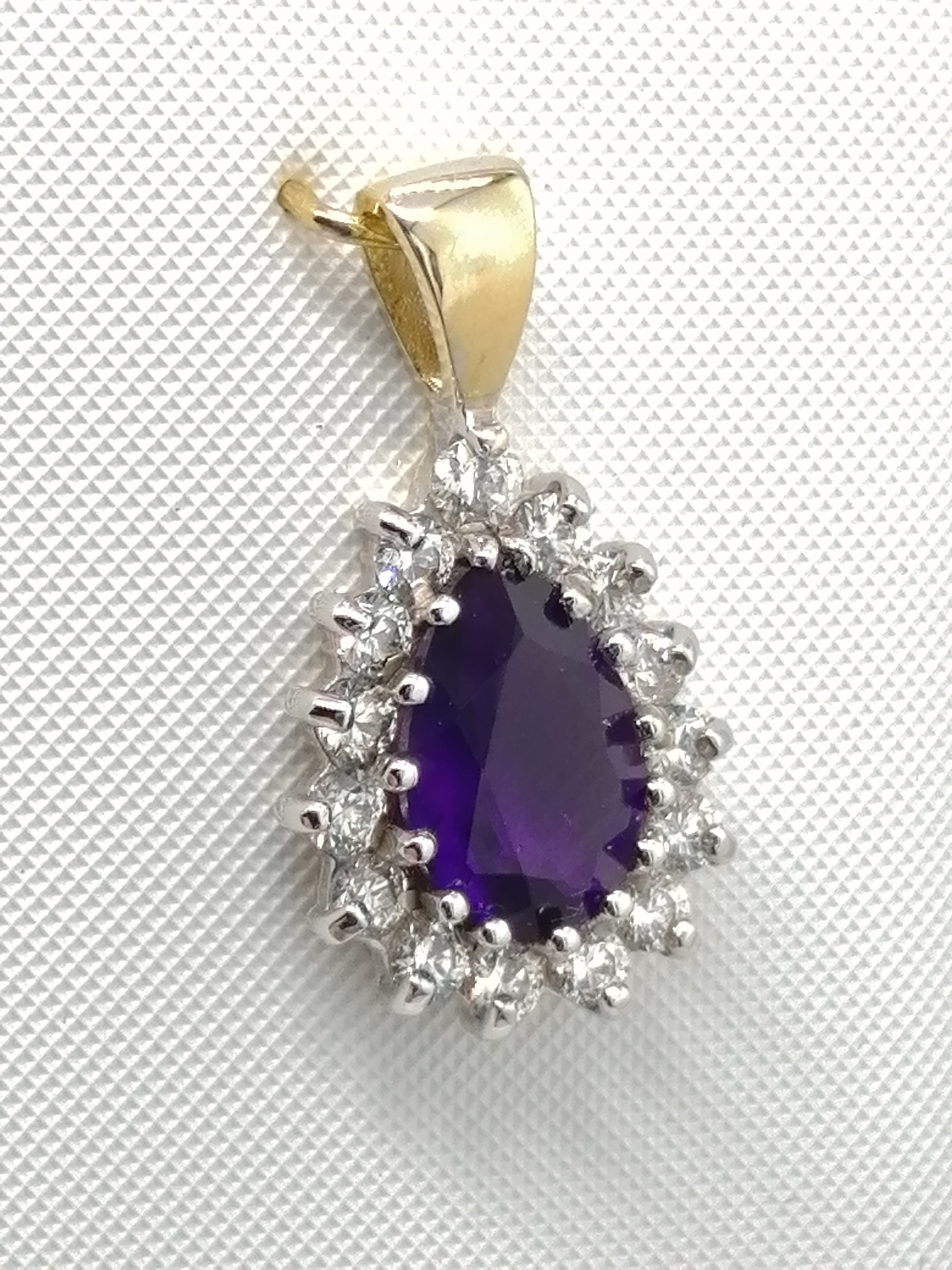 9ct Gold Amethyst & CZ Tear Drop Cluster Pendant
