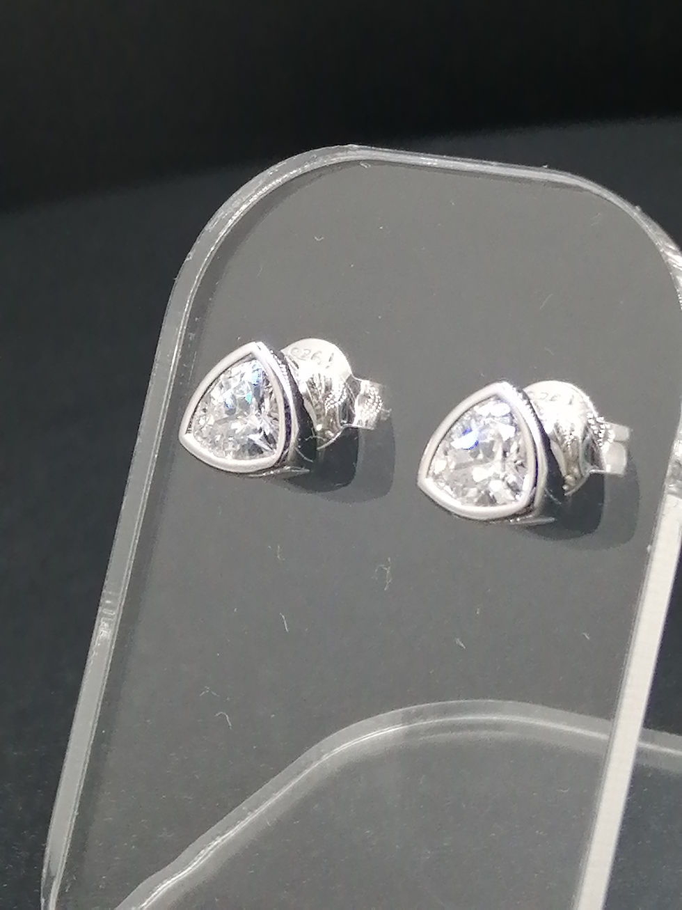 Thumbnail: 925 Silver CZ Soft Trilogy Stud Earrings