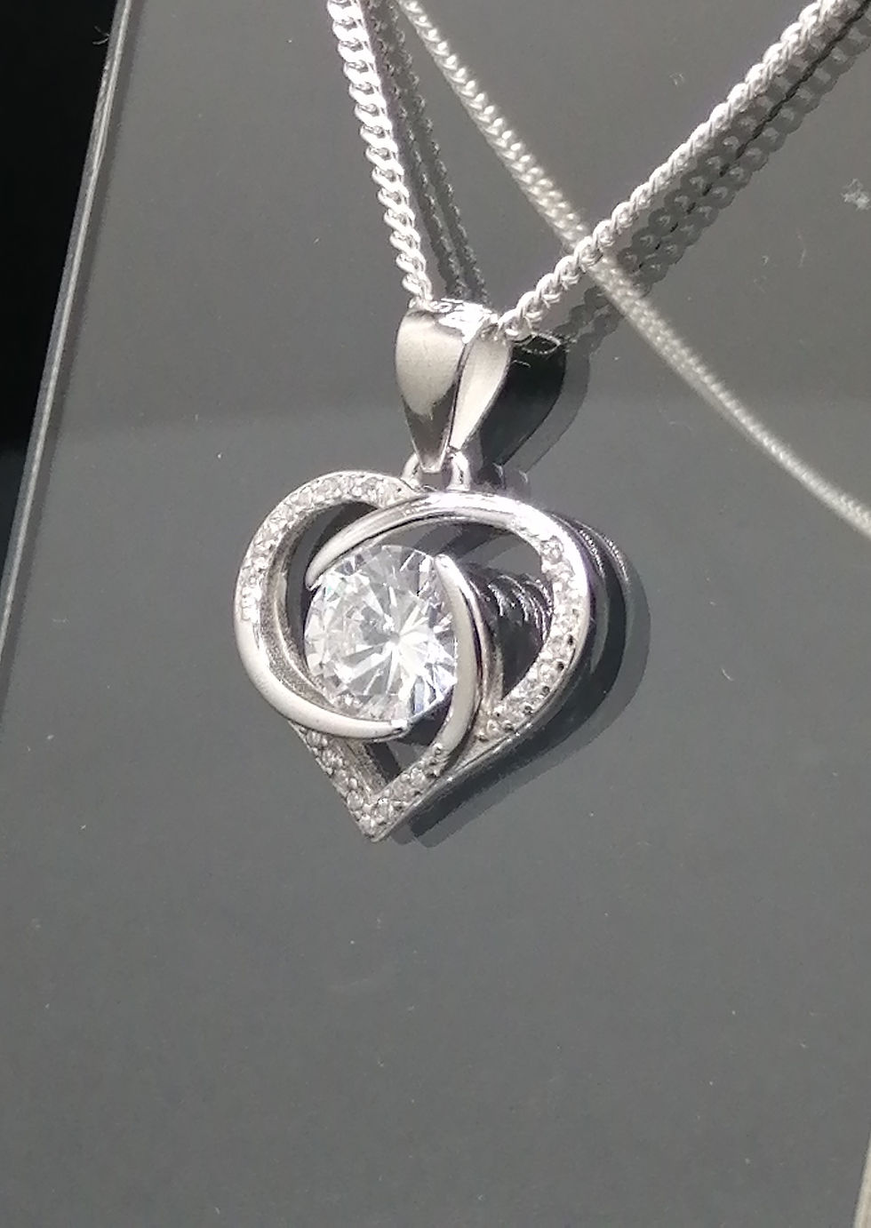 Thumbnail: 925 Silver CZ Heart Hug Pendant