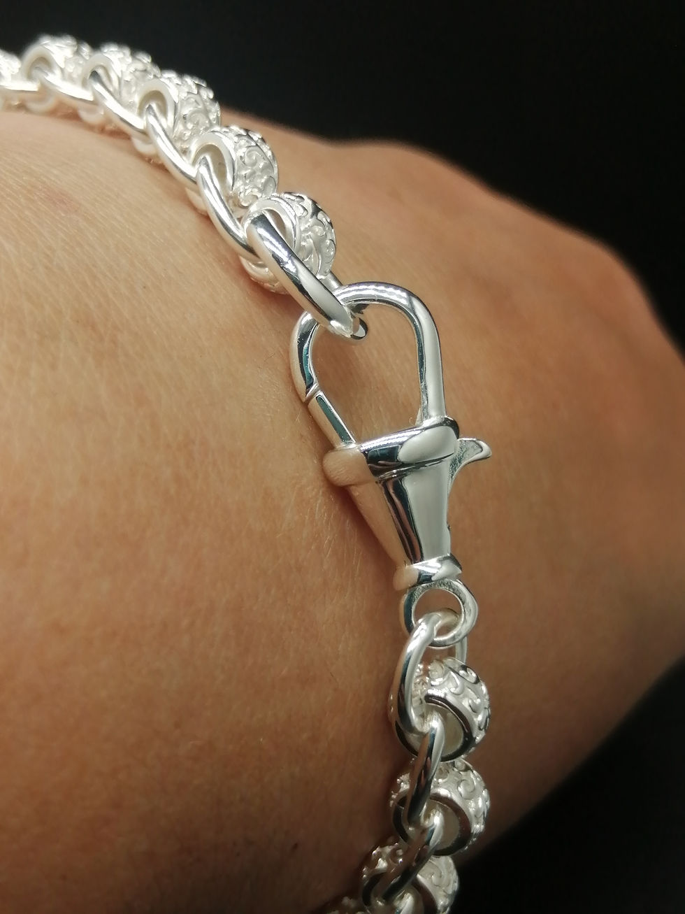 Thumbnail: 925 Silver Patterned & Plain Rollerball Bracelet