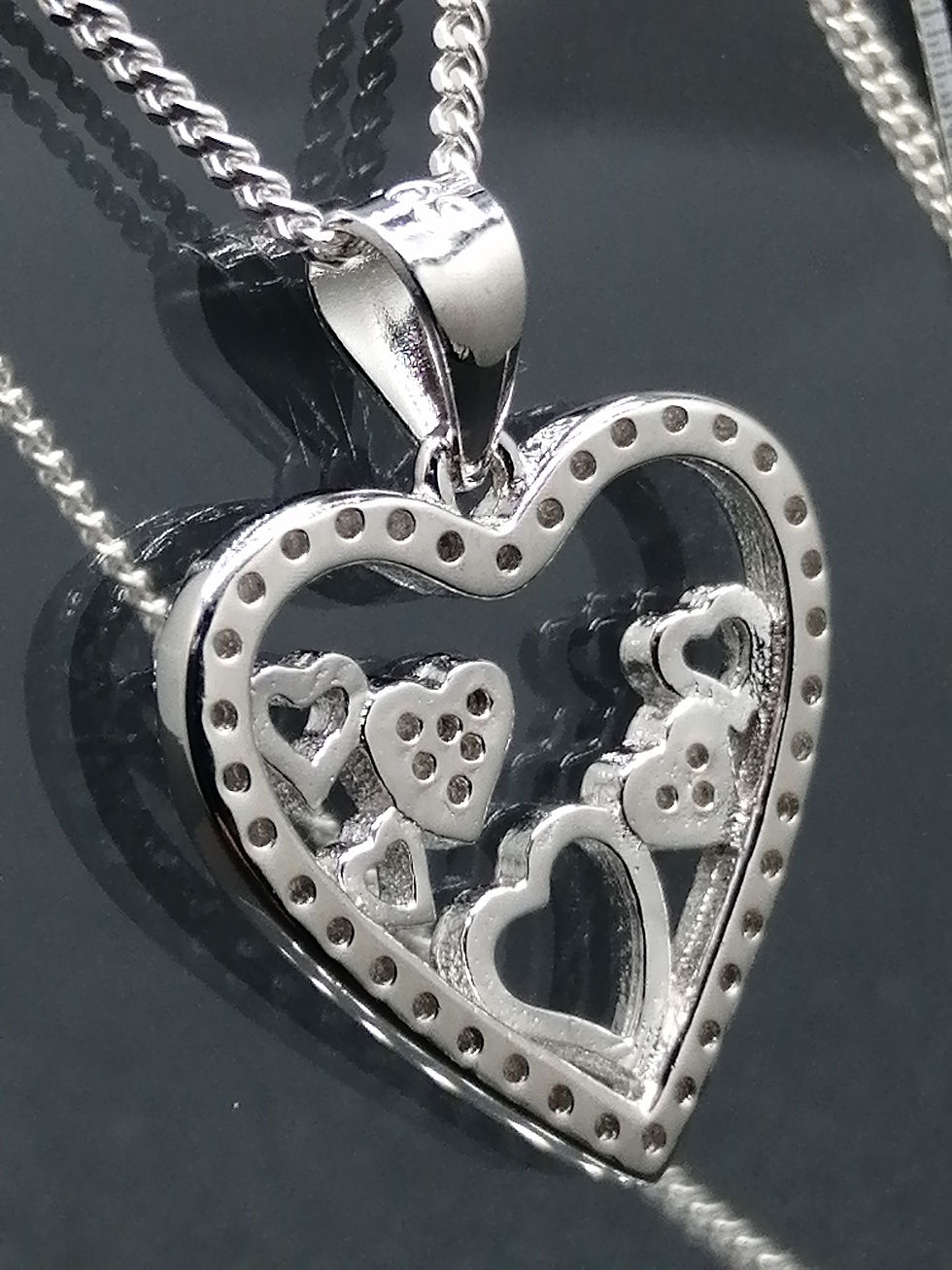 Thumbnail: 925 Silver CZ Hearts Art Pendant