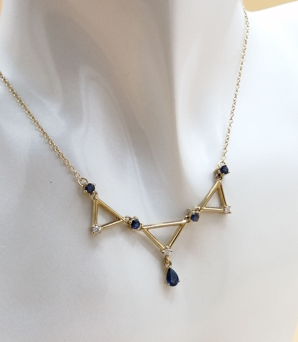 Thumbnail: 9ct Gold Kancha Sapphire & Diamond Triangle Integral Art Necklace
