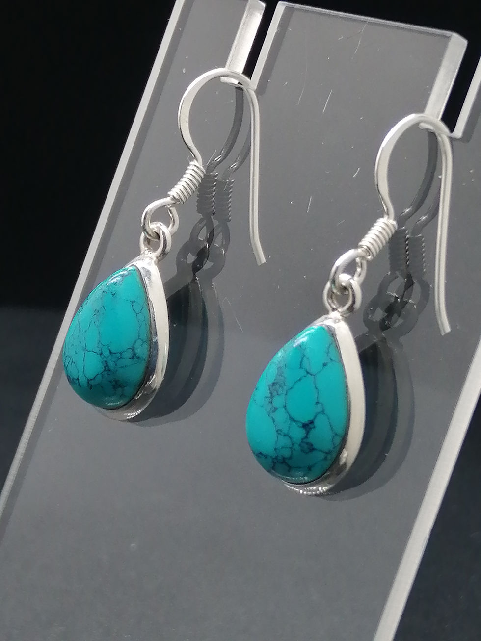Thumbnail: 925 Silver Turquoise Teardrop Earrings