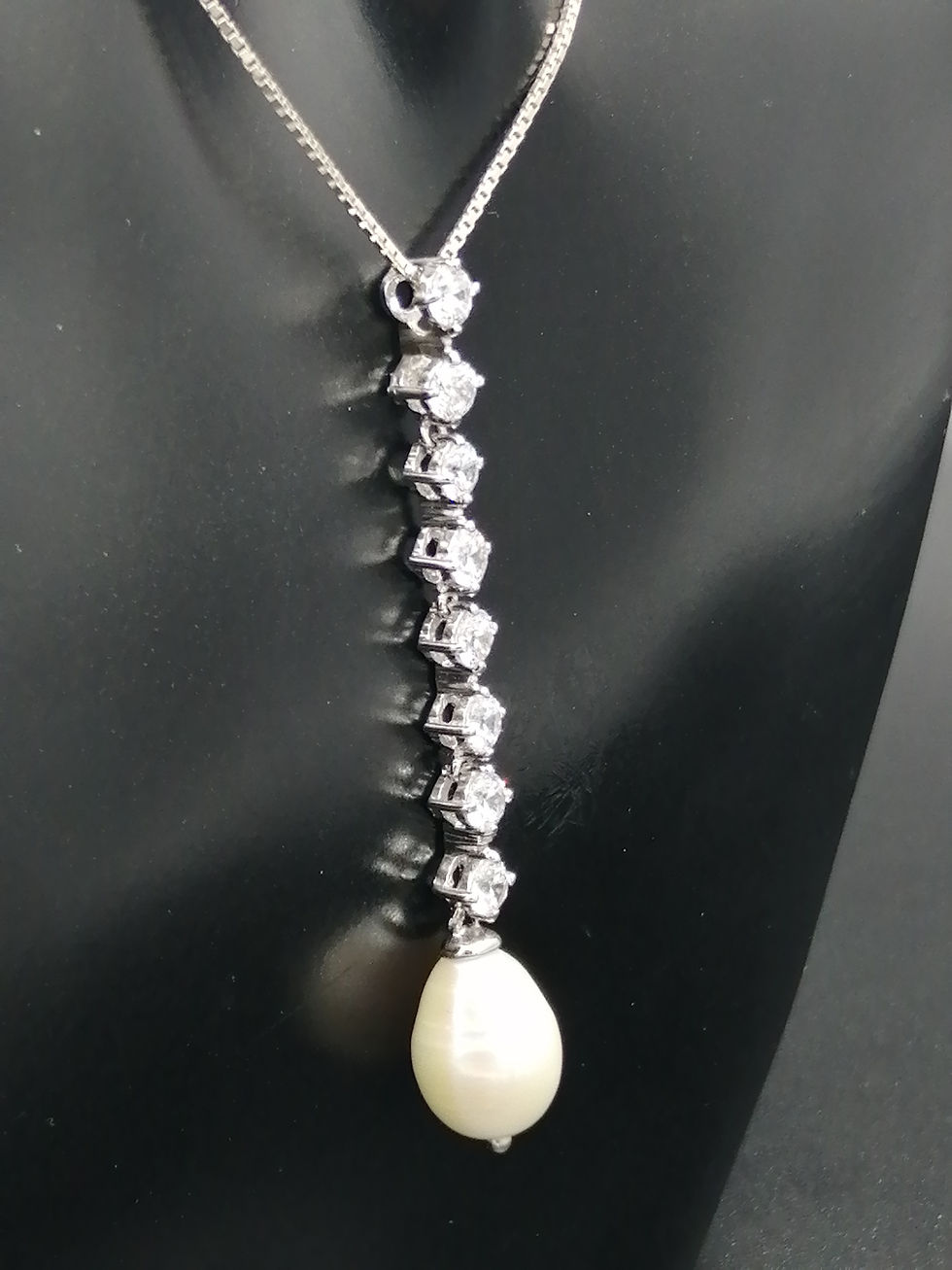 Thumbnail: 925 Silver CZ Pearl Droplet Pendant